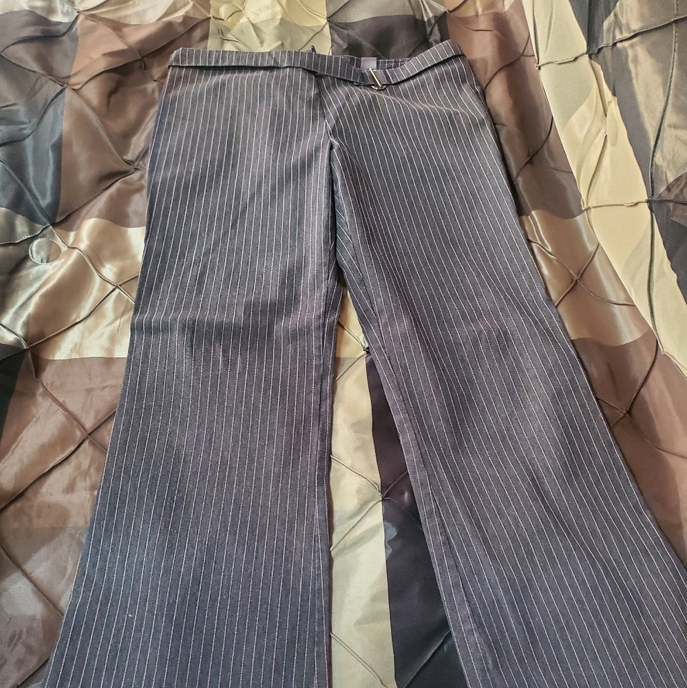 Bisou Bisou Gray striped stretch boot leg pants